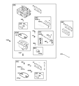 Carburetor Group Diagram and Parts List for 386777-0011-G1  Briggs and Stratton Engine